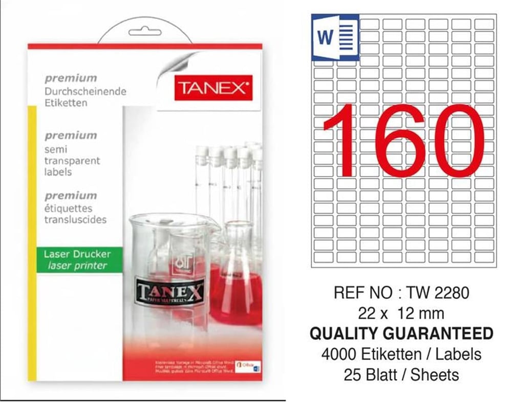 TW-2280 22x12 mm YARI SAYDAM LASER ETİKET 