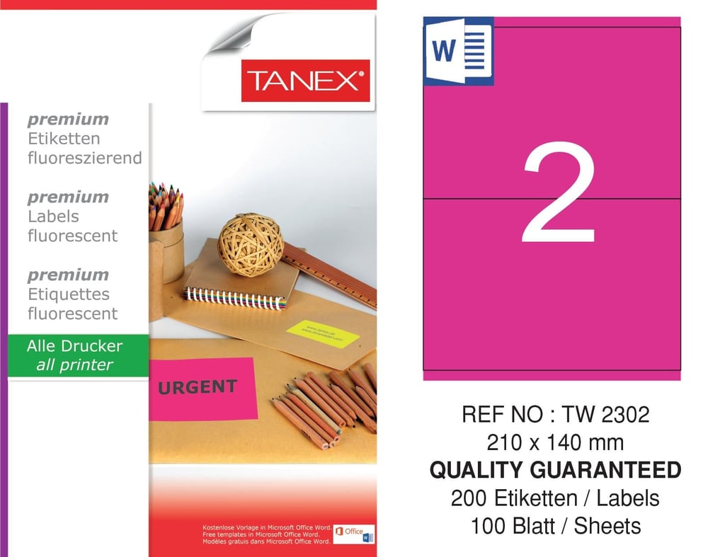 TW-2302 210x140 mm FLO PEMBE LASER ETİKET 