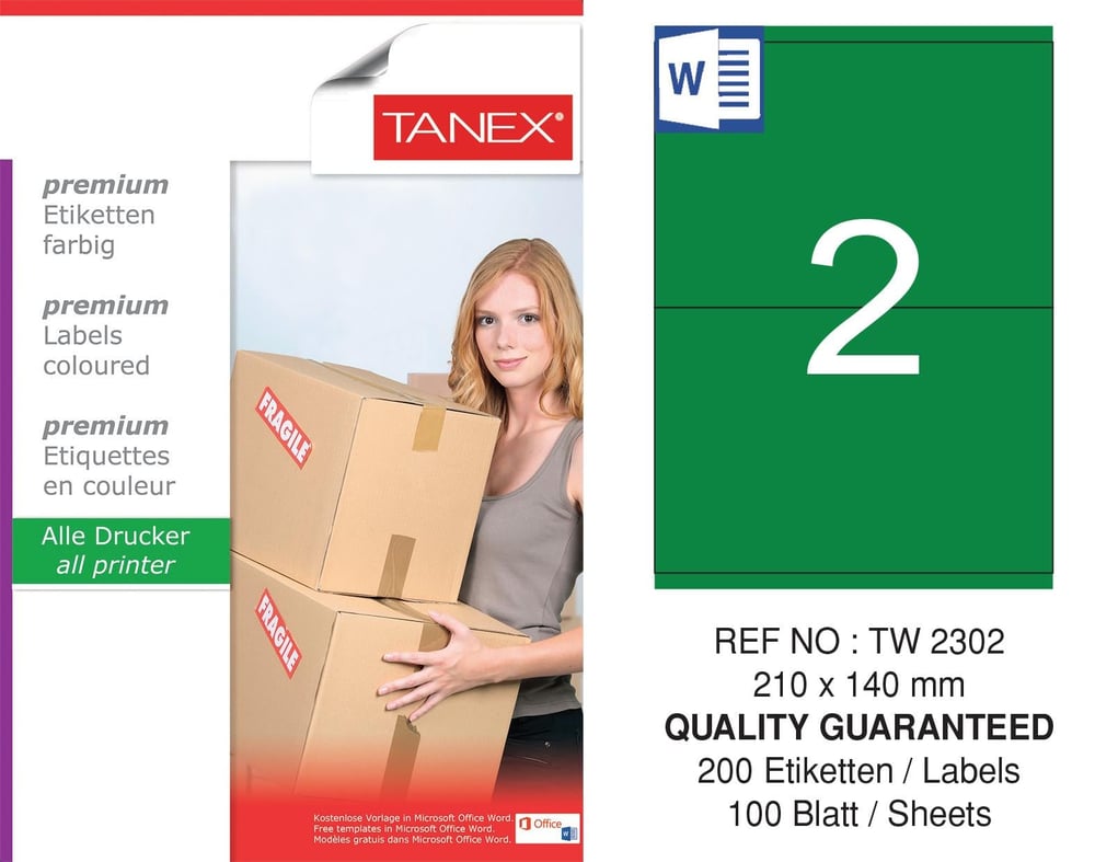 TW-2302 210x140 mm YEŞİL LASER ETİKET 