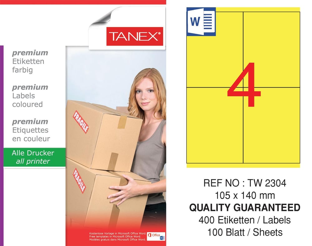TW-2304 105x140 mm SARI LASER ETİKET 