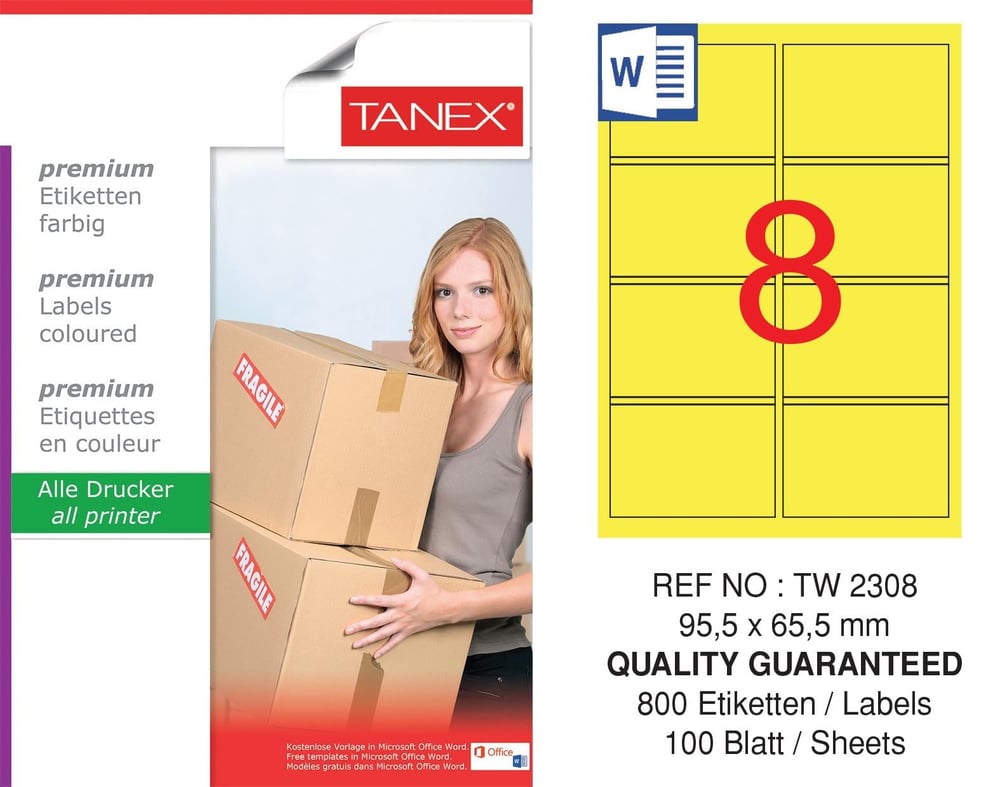 TW-2308 95,5x65,5 mm SARI LASER ETİKET 