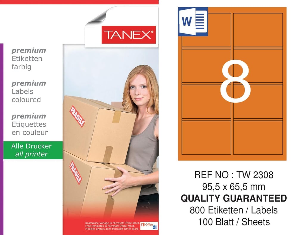 TW-2308 95,5x65,5 mm TURUNCU LASER ETİKET 