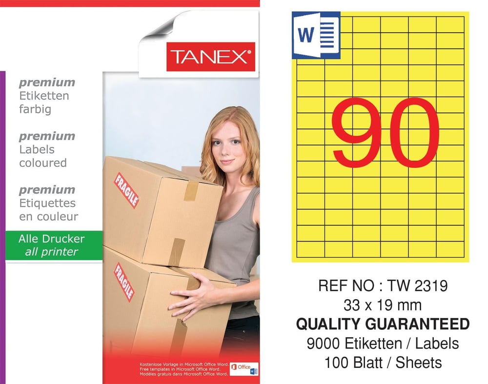 TW-2319  33x19 mm SARI LASER ETİKET 