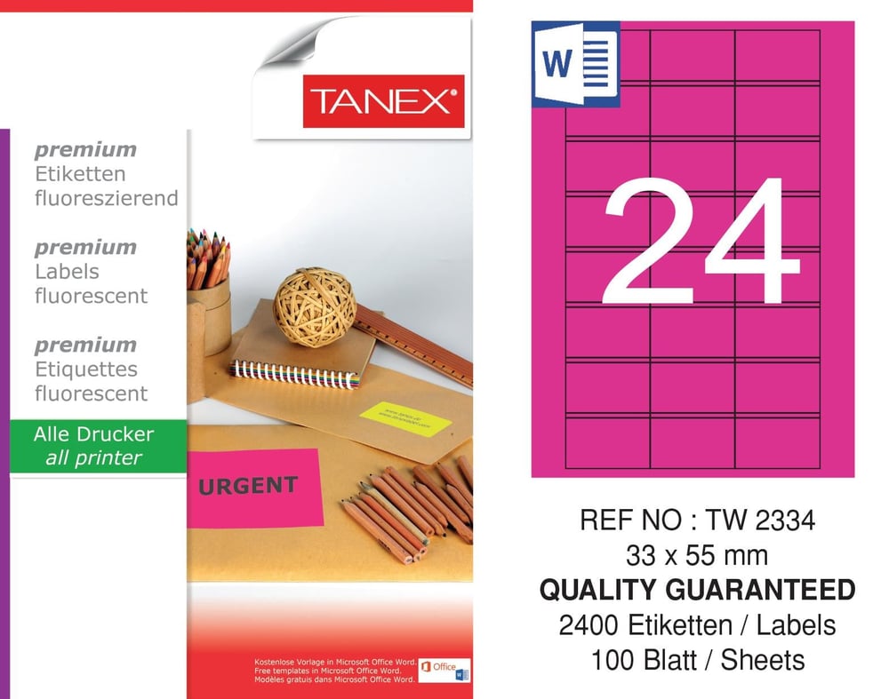 TW-2334 33x55 mm FLO PEMBE LASER ETİKET 