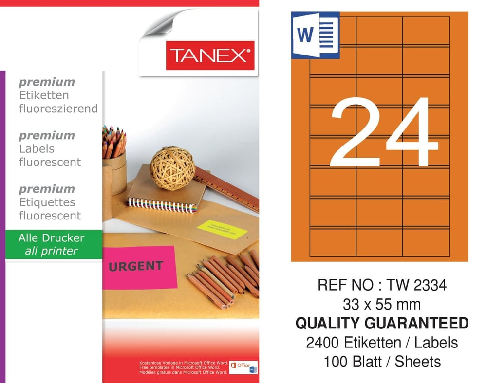 TW-2334 33x55 mm FLO TURUNCU LASER ETİKET 