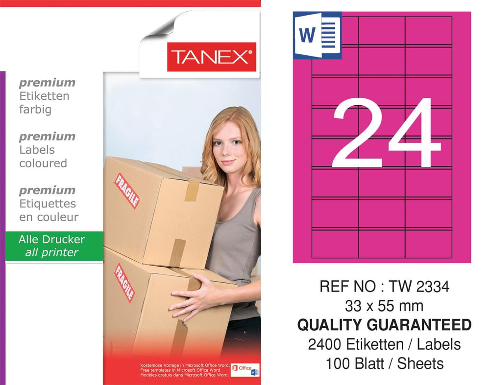 TW-2334 33x55 mm PEMBE LASER ETİKET 