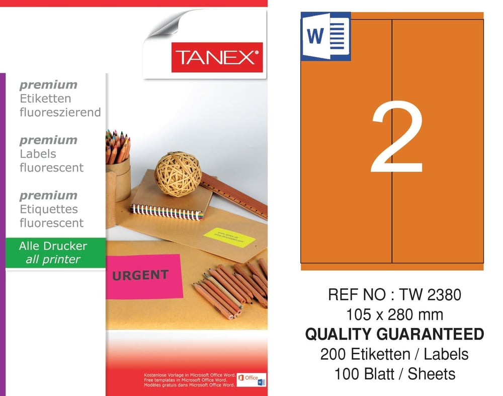 TW-2380 105x280 mm FLO TURUNCU LASER ETİKET 