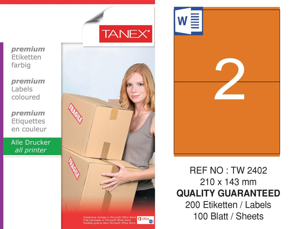 TW-2402 210x143 mm TURUNCU LASER ETİKET 