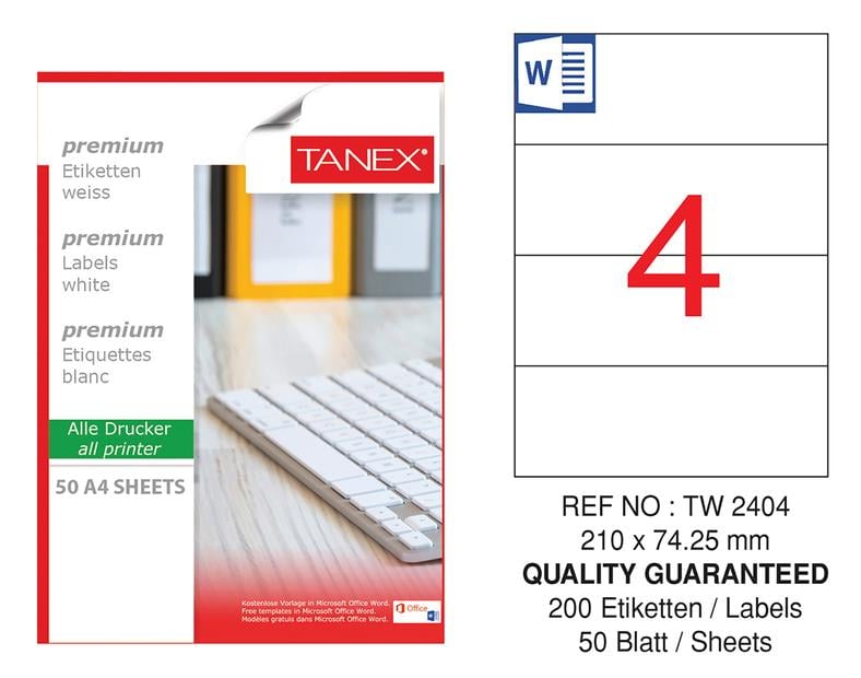 TW-2404 210x74,25 mm LASER ETİKET