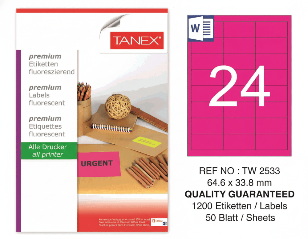 TW-2533 64,6 x 33,8 mm FLO PEMBE LASER ETİKET 