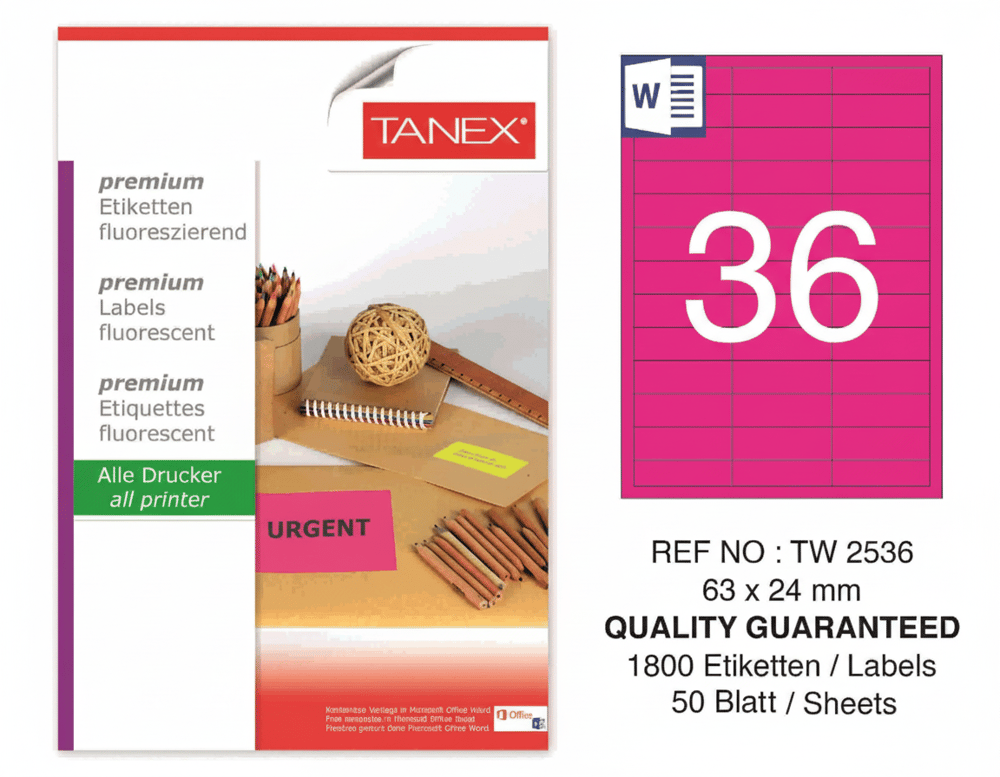 TW-2536 63x24 mm FLO PEMBE LASER ETİKET 