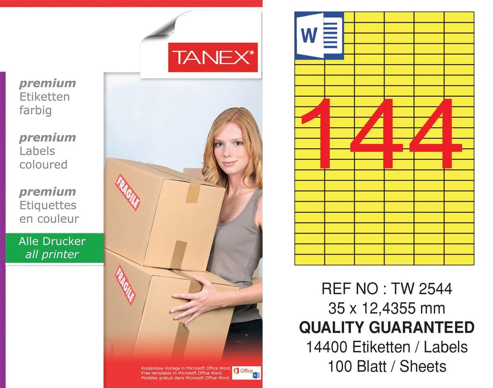 TW-2544 35x12,4355 mm SARI LASER ETİKET 