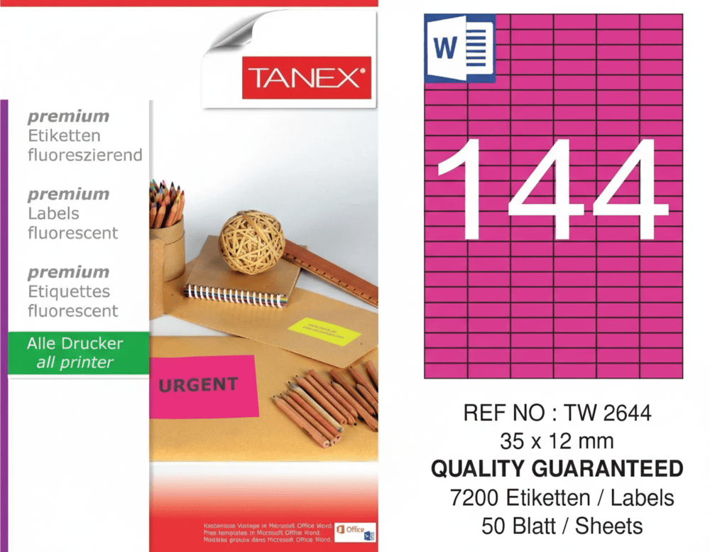 TW-2644 35x12 mm FLO PEMBE LASER ETİKET 