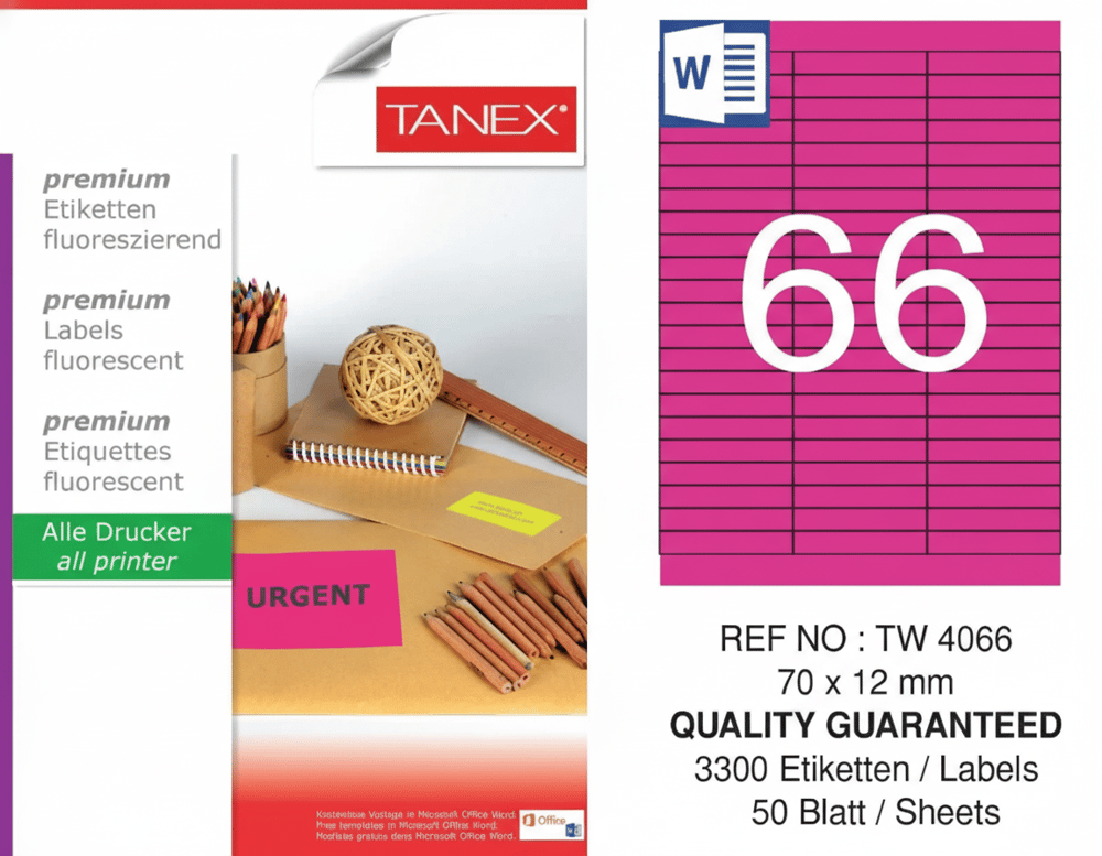 TW-4066 70x12 mm FLO PEMBE LASER ETİKET 