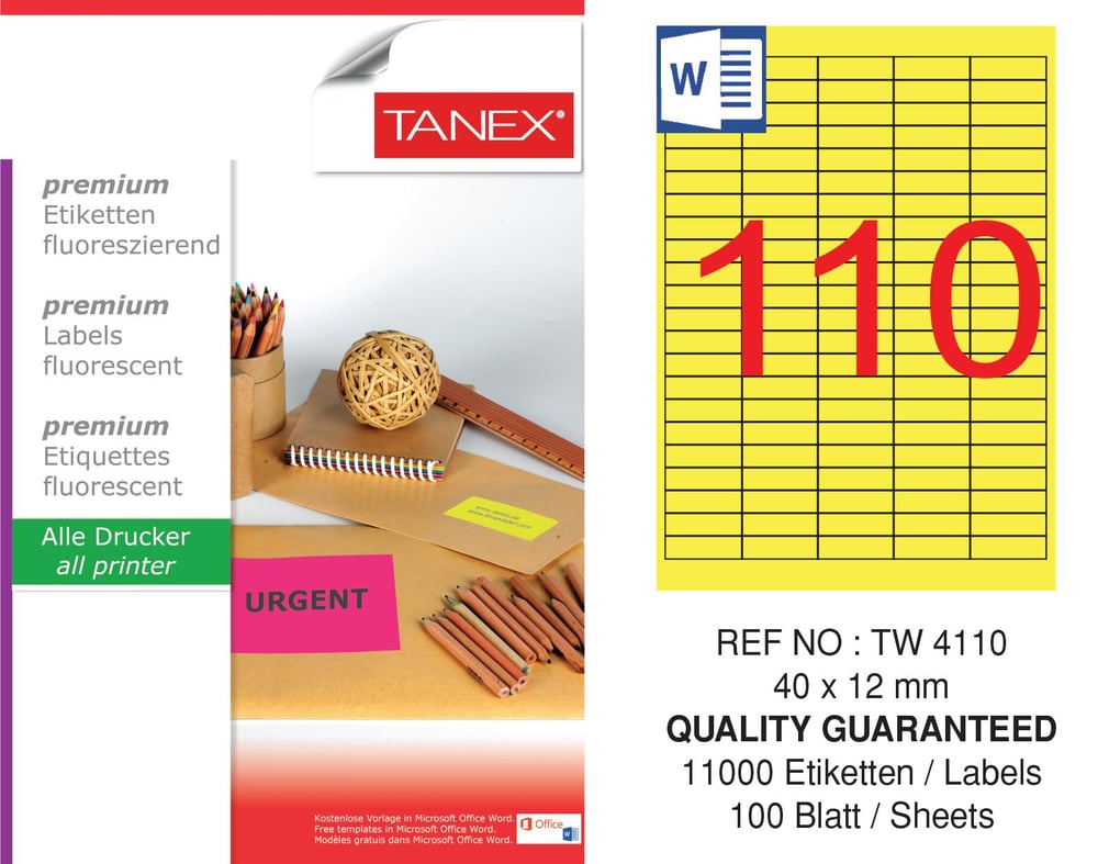 TW-4110 40x12 mm FLO SARI LASER ETİKET 