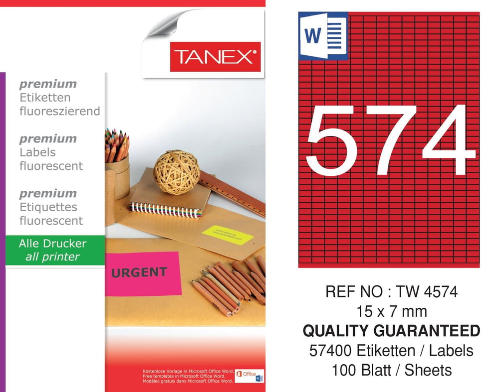 TW-4574 15x7 mm FLO KIRMIZI LASER ETİKET 
