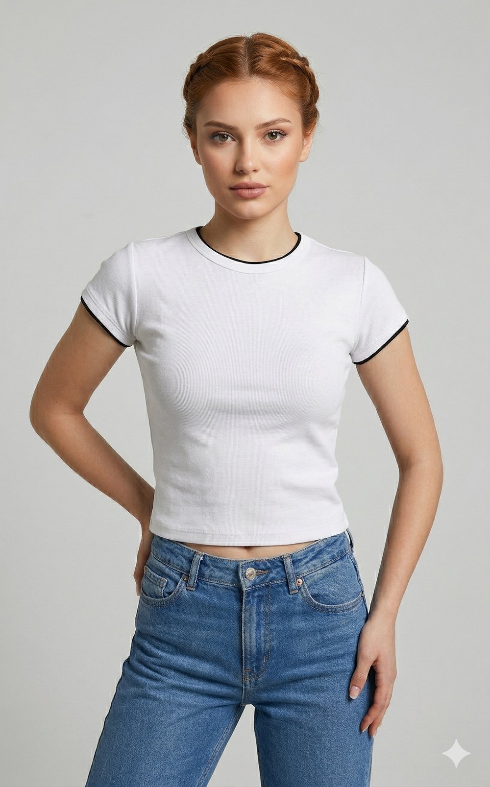 OLIVE-31750 KONTRAST TSHIRT BEYAZ