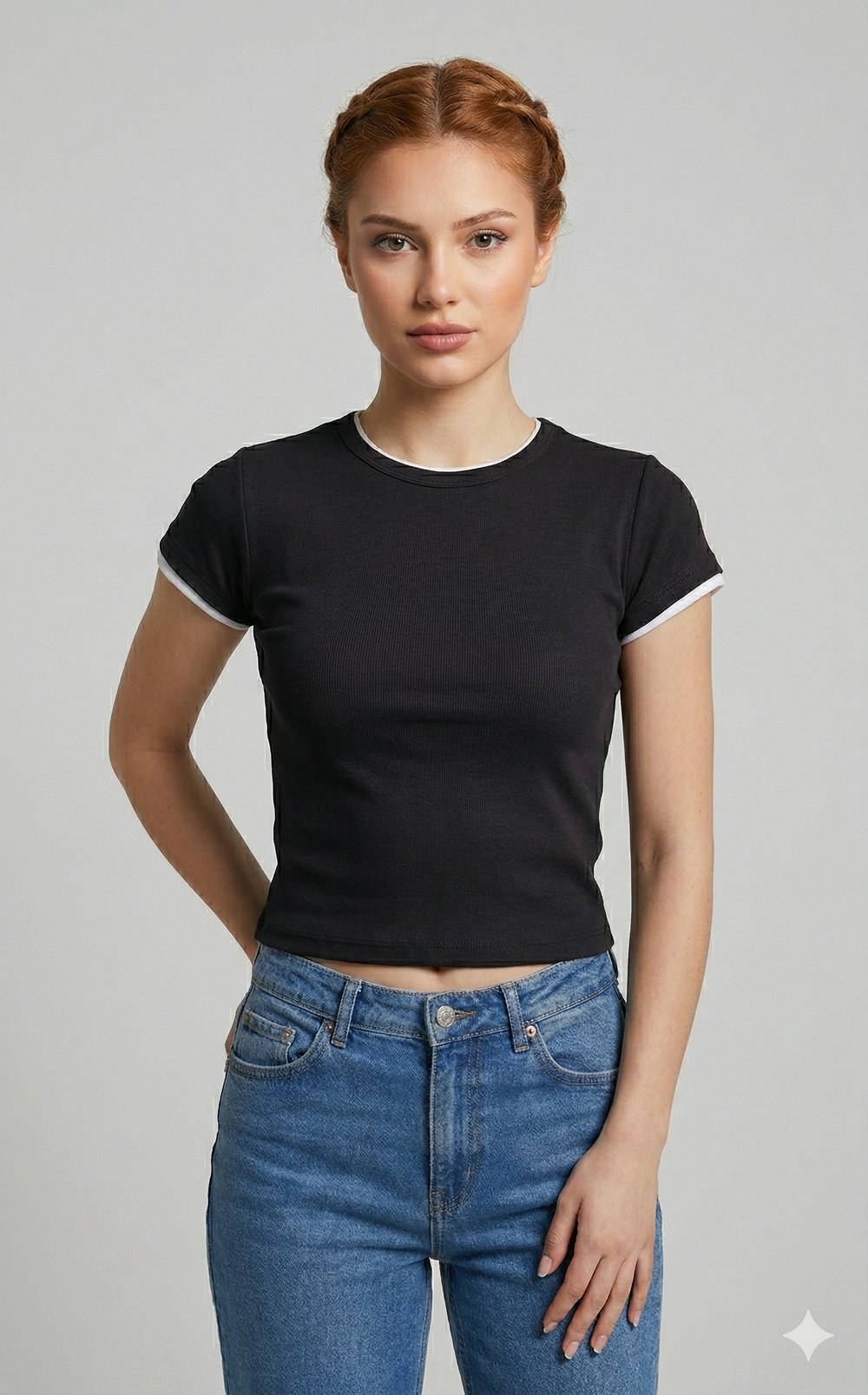 OLIVE-31750 KONTRAST TSHIRT SİYAH