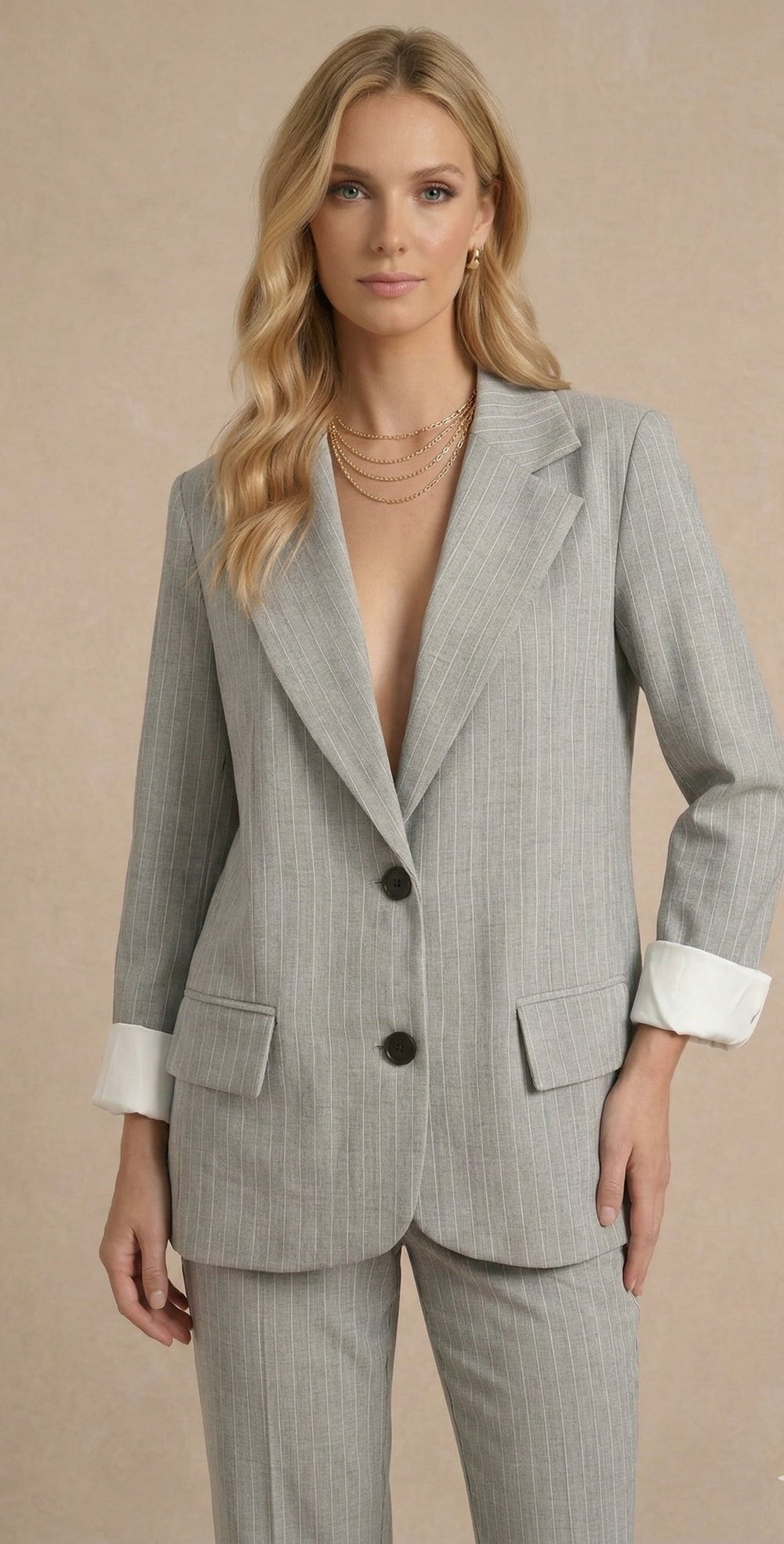 OLIVE-6973 ÇİZGİLİ CEKET GRİ