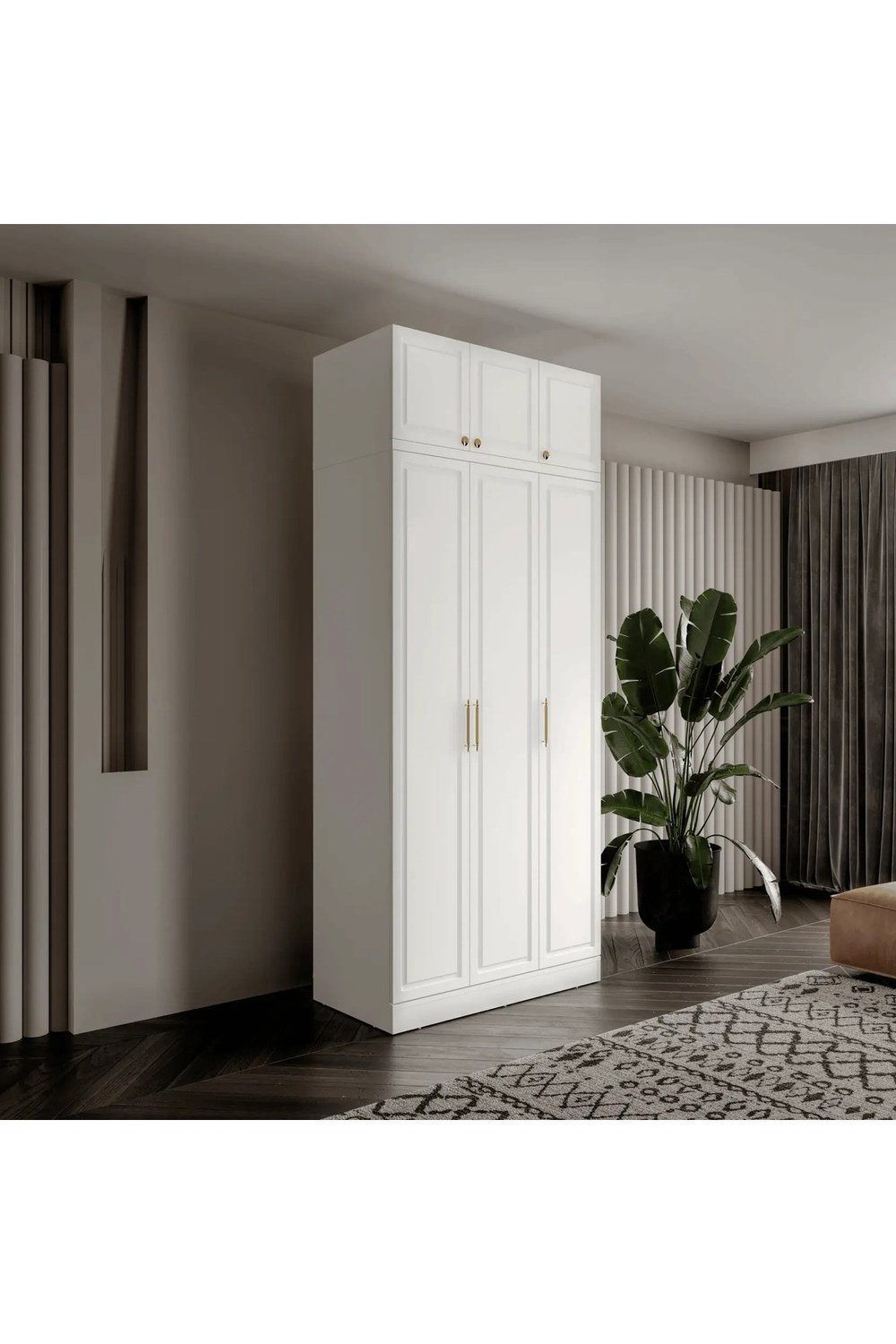  MaceraMobilya Dolap ve Gardırop Milas Gold 3 Kapaklı Komple MDF Yüklüklü Gardırop Yatak Odası Dolabı - Elbise Dolabı