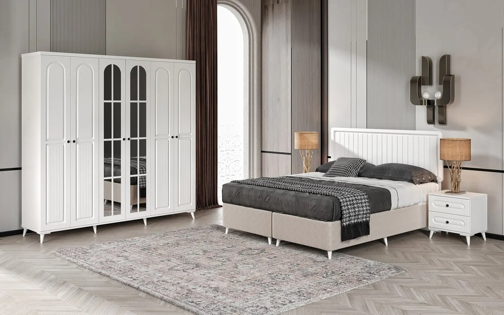  MaceraMobilya Yatak Odası Takımı Roma 6 Kapaklı Komple MDF Yatak Odası Takımı
