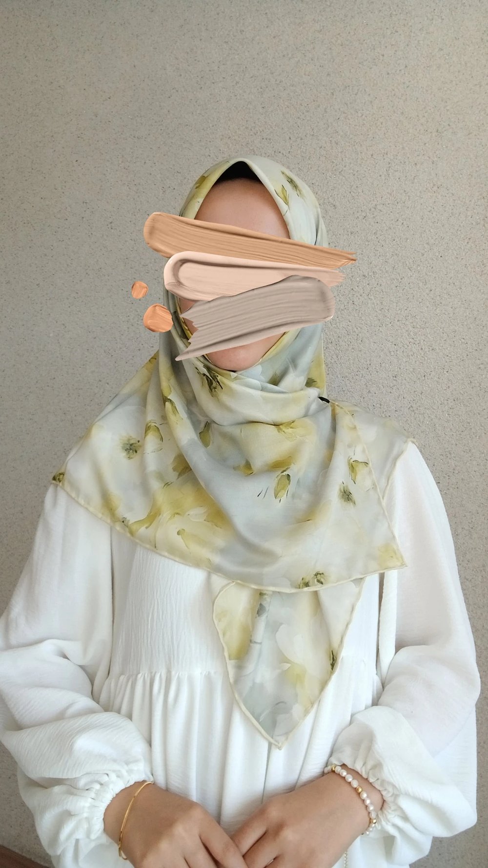 Çiçek Desen Pamuklu Soft Eşarp-Sarı Gri