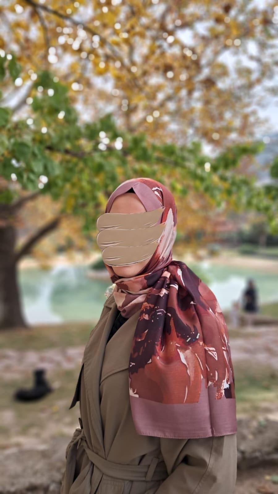 Şakayık Desen Pamuklu Şal-Karamel