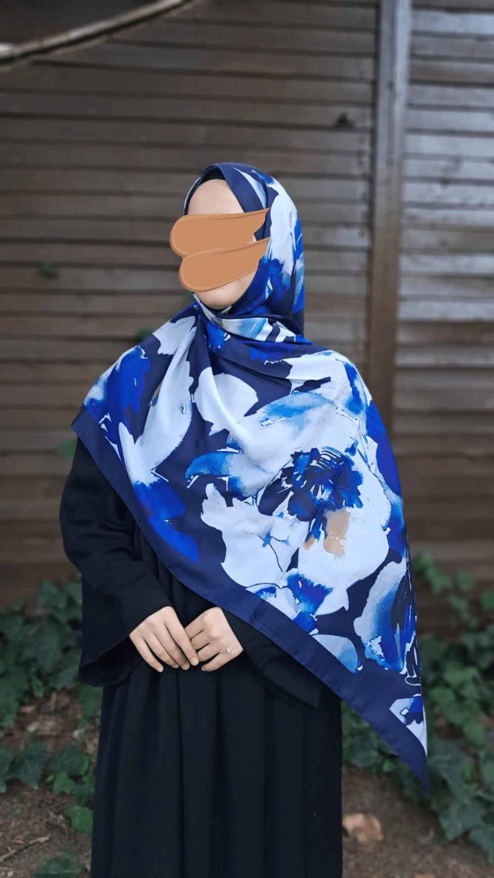 Şakayık Desen Pamuklu Şal-Lacivert