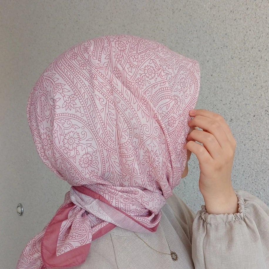 Su Yolu Desen Pamuklu Eşarp-Pudra