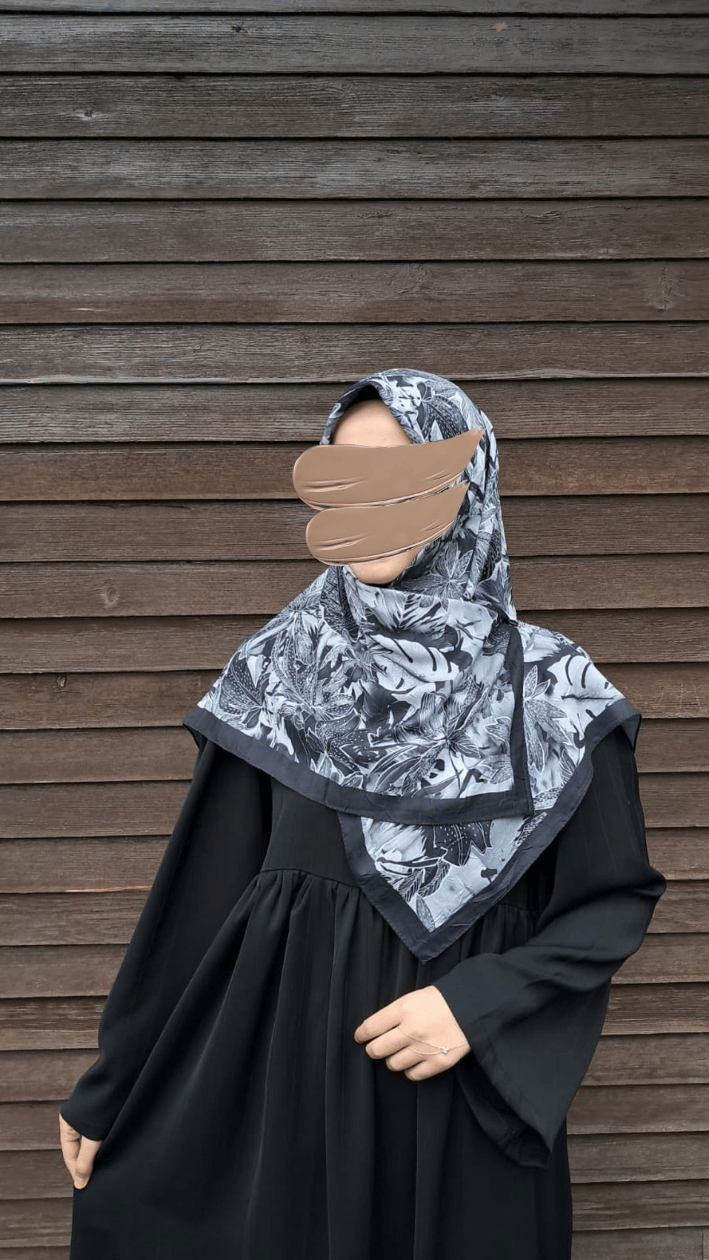Yaprak Desen Bambu Eşarp-Siyah 