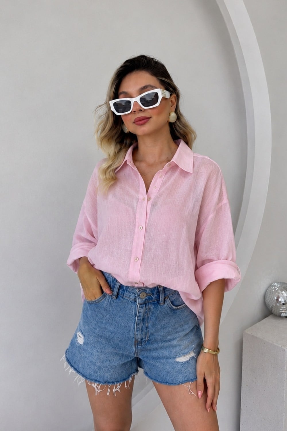 OVERSİZE İPEKSİ LYOCELL GÖMLEK PEMBE