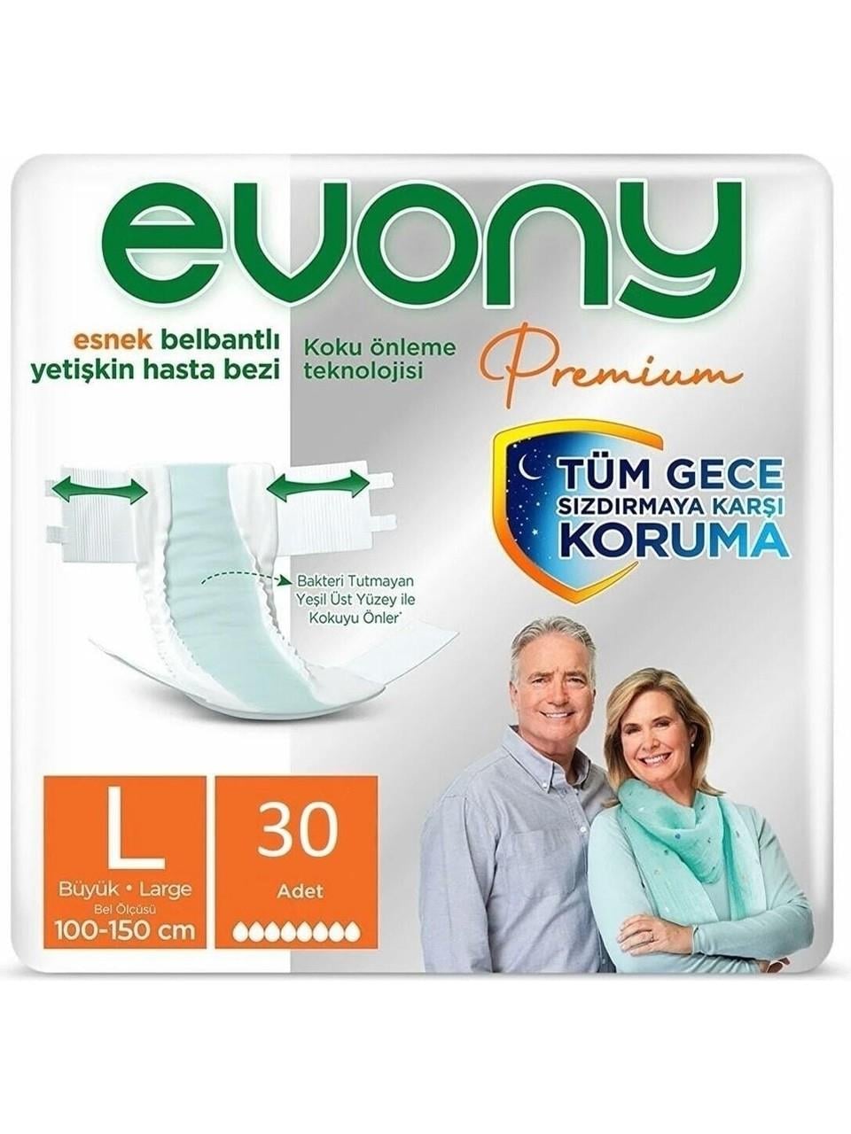Evony PREMİUM Belbantlı Yetişkin Hasta Bezi Large (Büyük) Boy - 120 Adet