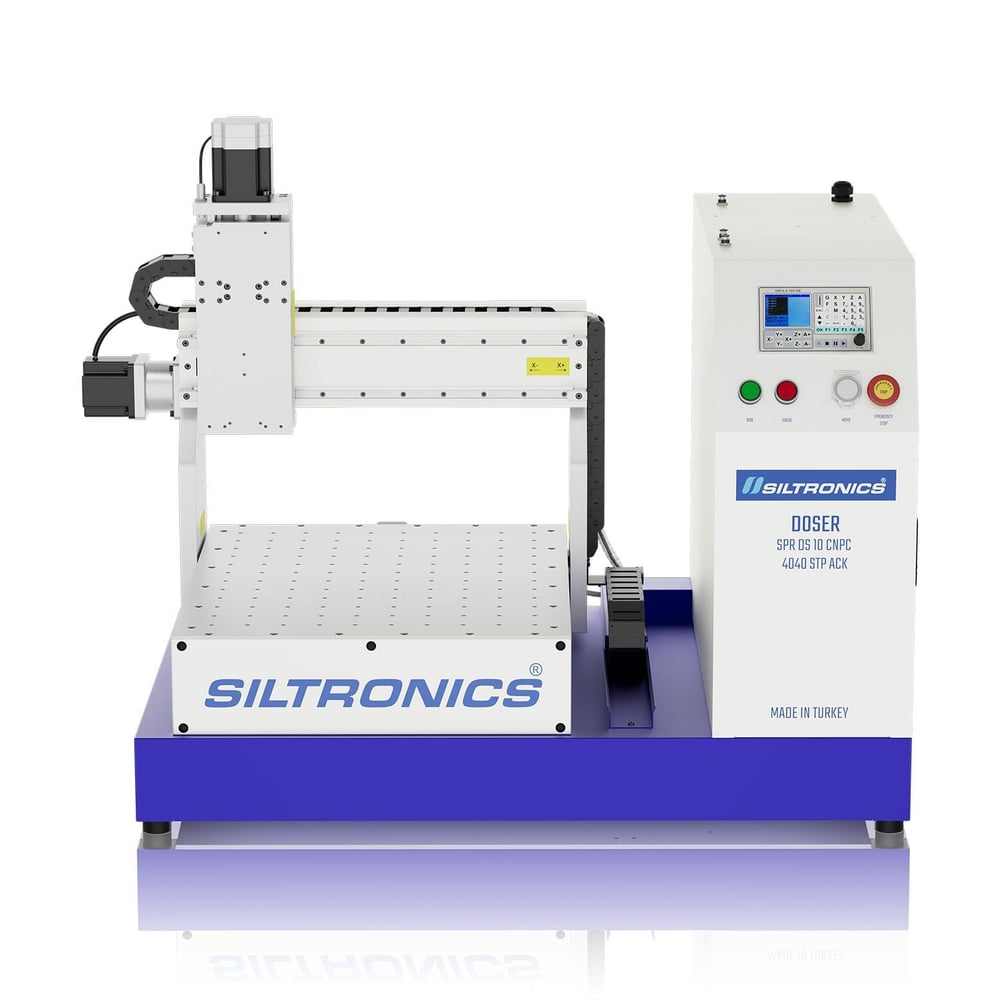 SILTRONICS “DOSER”  CNC DOZAJLAMA  MAKİNASI - MASA ÜSTÜ - 400 X 400 STEP MOTOR-AÇIK KABİN - ALÜMİNYUM GÖVDELİ