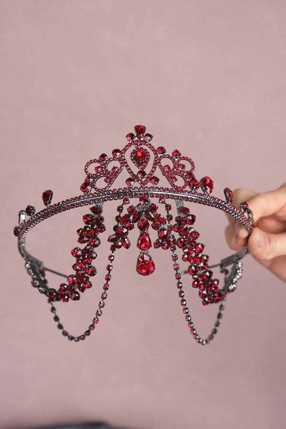 Bordo Hürrem Saçaklı Alınlık Gelin Kına Tacı