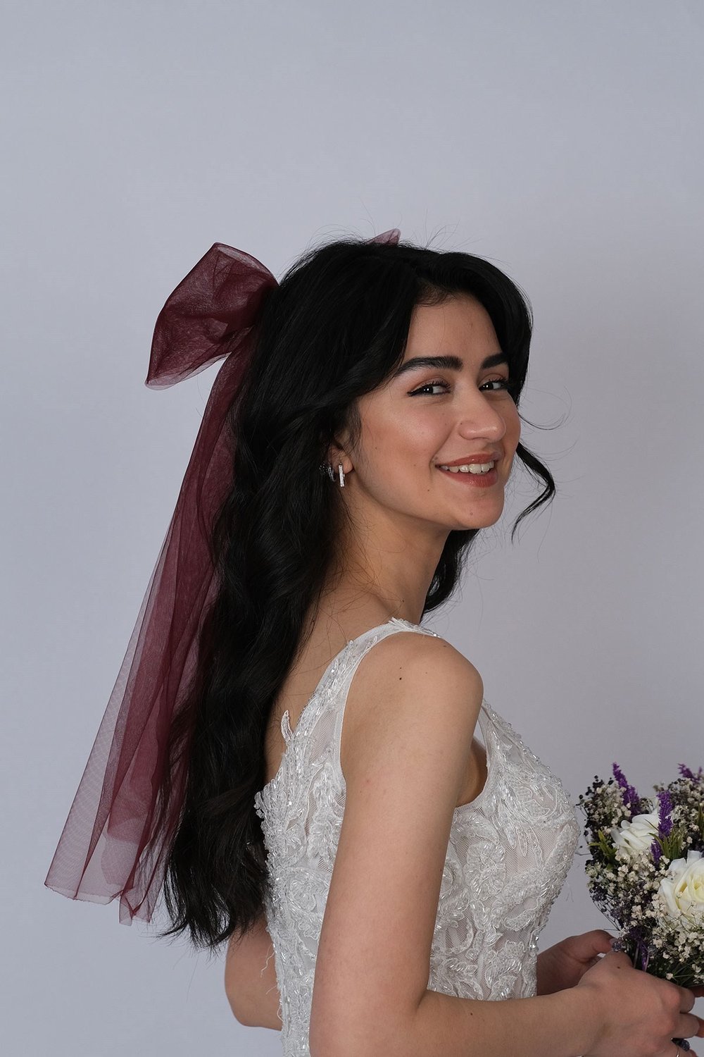 Bordo Sade Fiyonk Model Toka Gelin Saç Aksesuarı