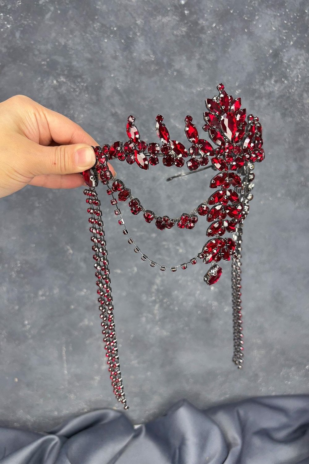 Bordo Sallantılı Alınlık Almeda Gelin Kına Tacı