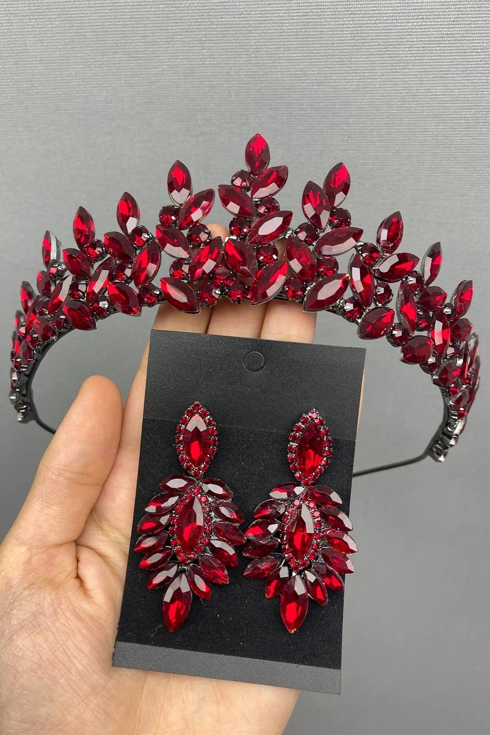 Bordo Subra Model Gelin Kına Tacı ve Küpesi