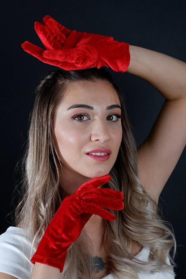 Kısa Kadife Abiye Eldiven 21 Cm Parti Balo Kostüm Aksesuarı