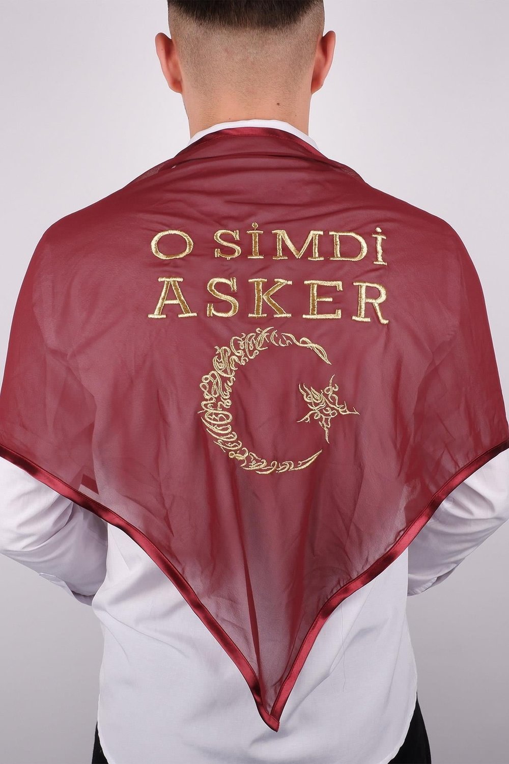 O Şimdi Asker Sim Ay Yıldızlı Nakışlı Asker Örtü Şal