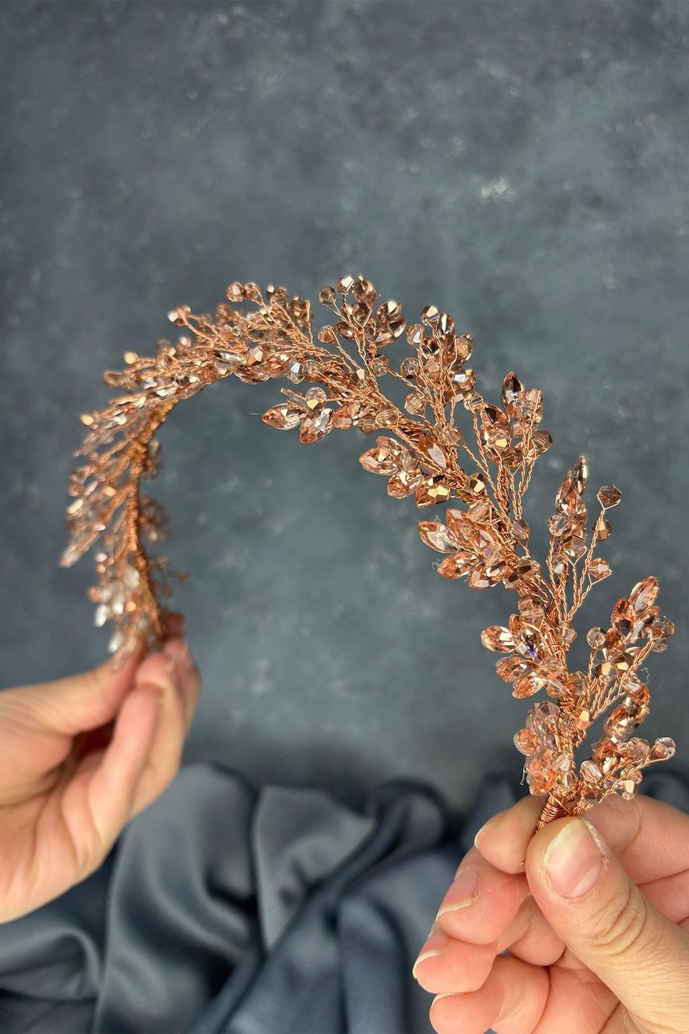 Rose Rengi Defne Gelin Tacı Saç Ve Türban Aksesuarı