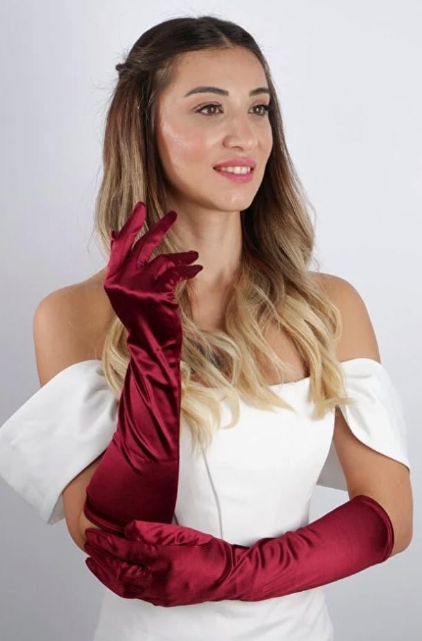 Saten Uzun Abiye Eldiven Opera  38 Cm Boy Nişan Düğün Balo Gece Elbisesi Şık Aksesuar