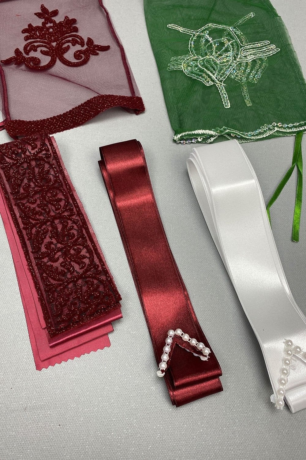 Simli Gelin Duvağı ve Damat Örtüsü Takı Kurdele Seti