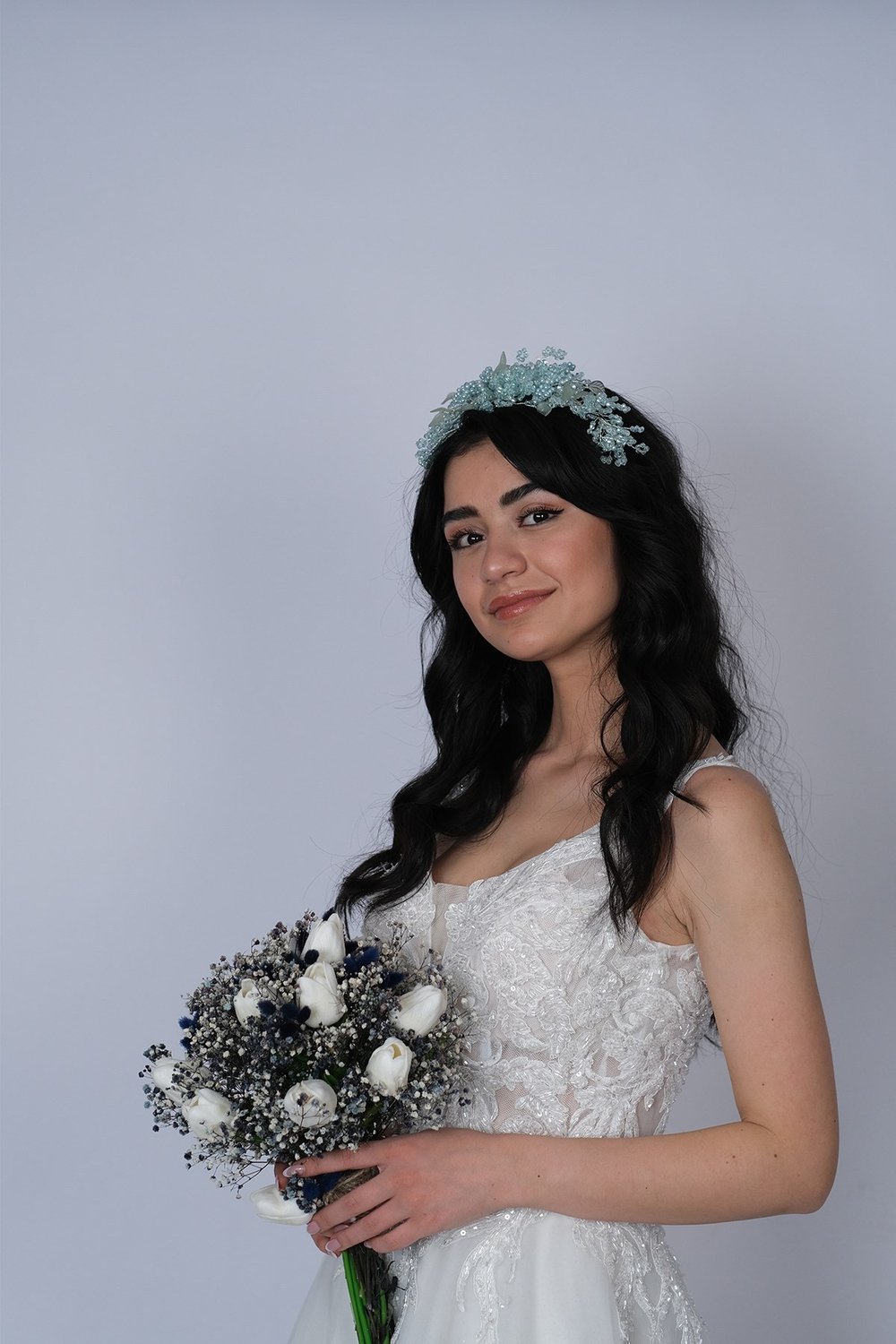 Su Yeşili Azra İnci Boncuklu Gelin Kına Tacı Saç Aksesuarı