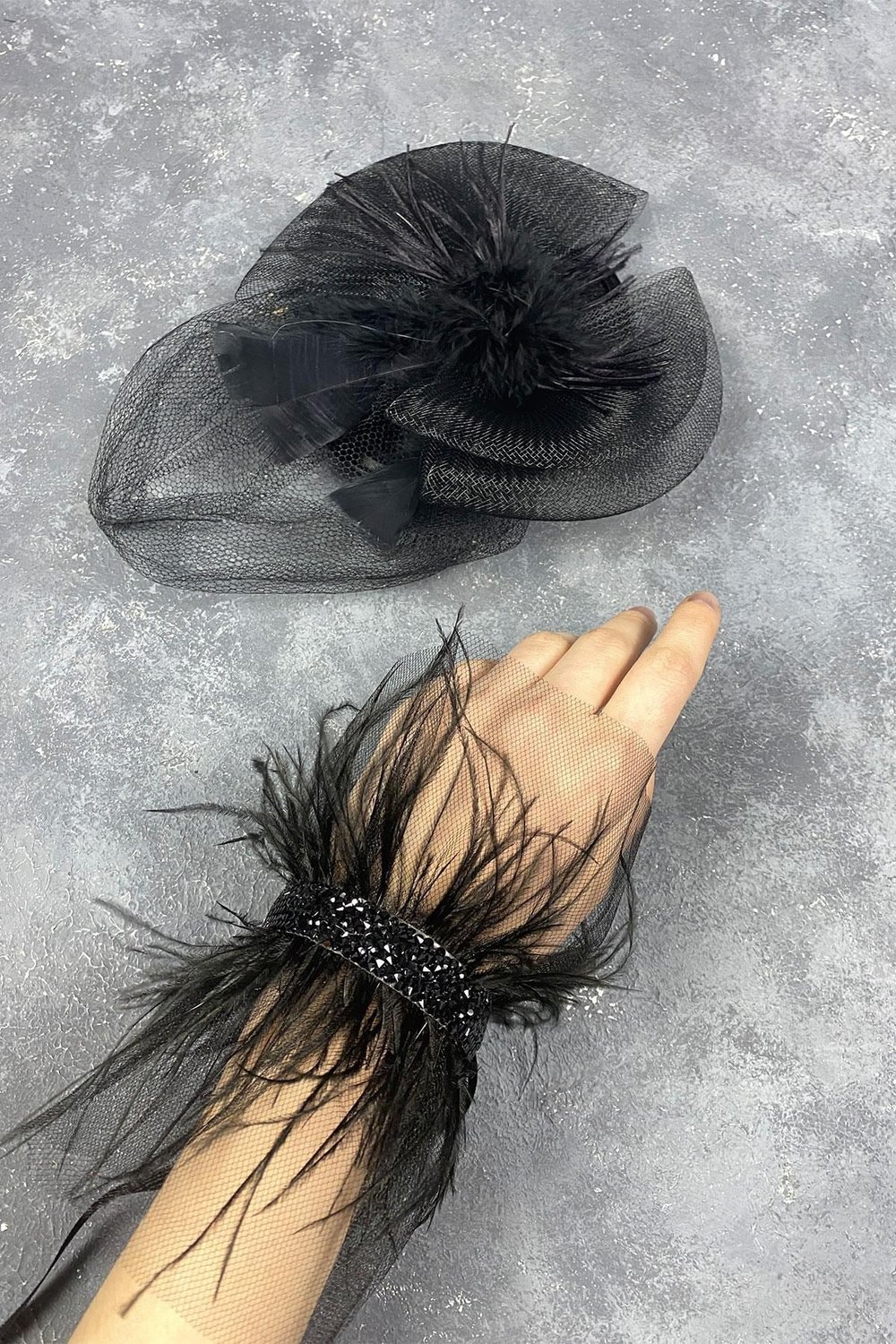 Vualet Nikah Şapkası Gelin Aksesuarı Ve Asel Tüylü Bilek Aksesuar