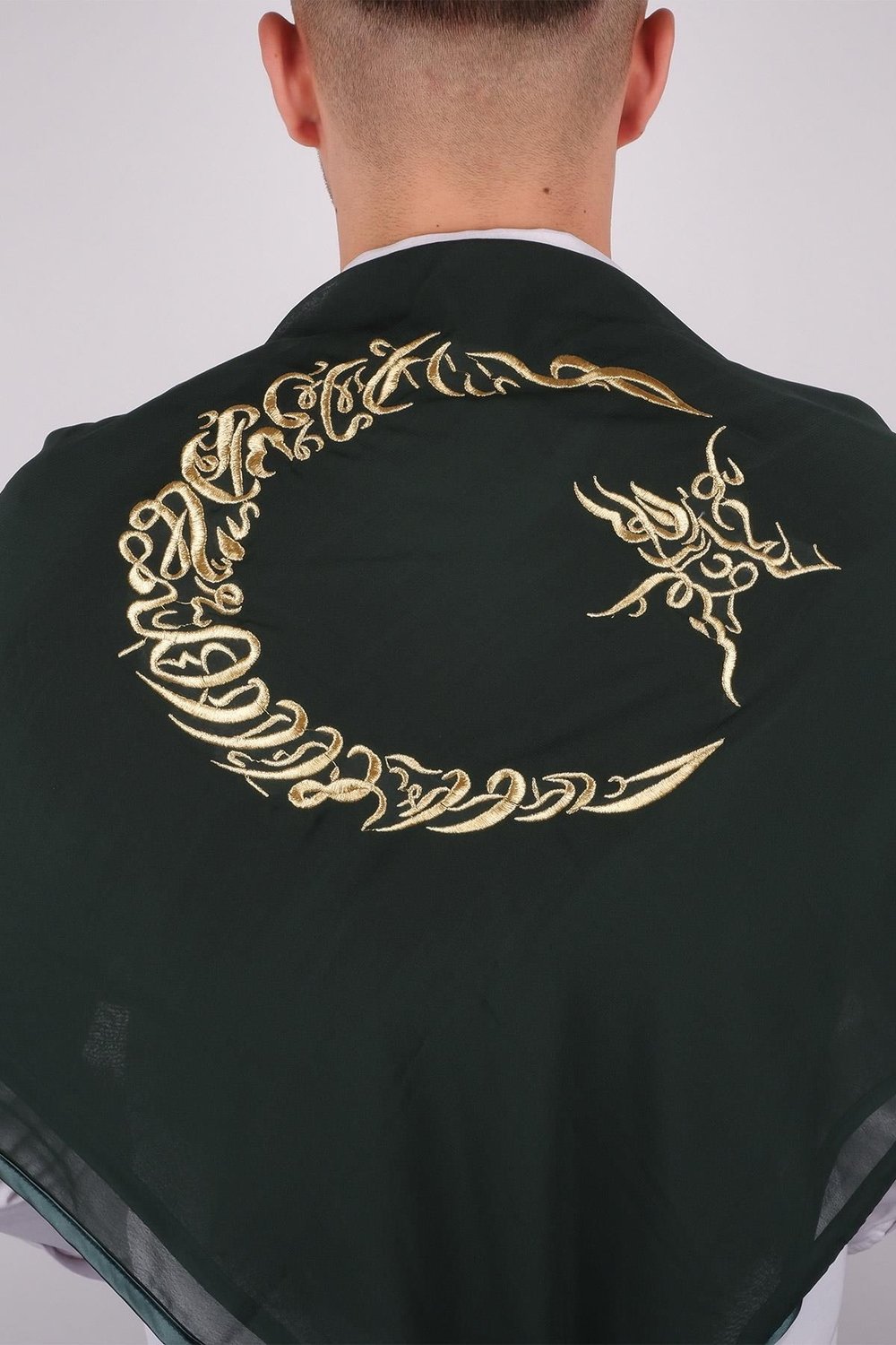 Yeşil Ay Yıldız Gold Nakışlı Biyeli Damat Örtüsü