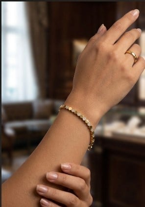 Gold Kaplama Paslanmaz Çelik Altıgen Tasarım Kadın Bileklik
