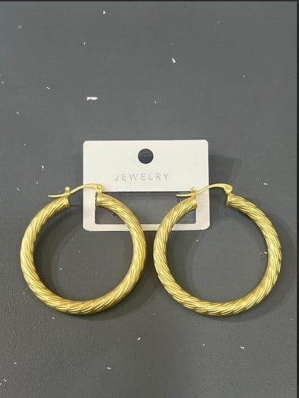 Saten Dokulu Antik Gold Çelik Halka Küpe - Kadın Takı Toptan Satış