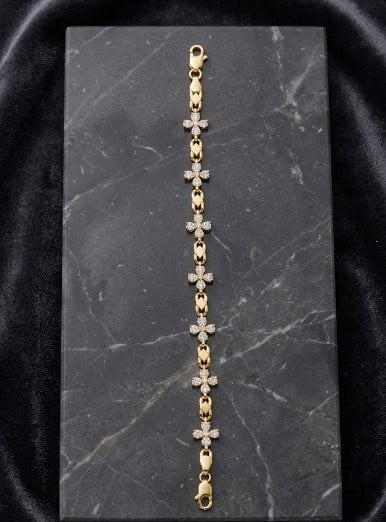 Toptan 316L Çelik Gold Dikey Baget Zirkon Taşlı Modern Kadın Bileklik