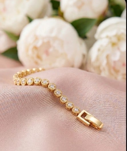 Toptan 316L Çelik Gold Kaplama Tam Tur Zirkon Taşlı Su Yolu Bileklik