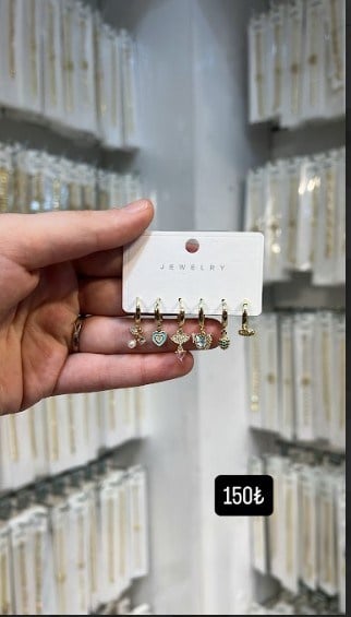 Toptan 6lı Karma Figürlü Zirkon Taşlı Çelik Küpe Seti - Gold Kaplama